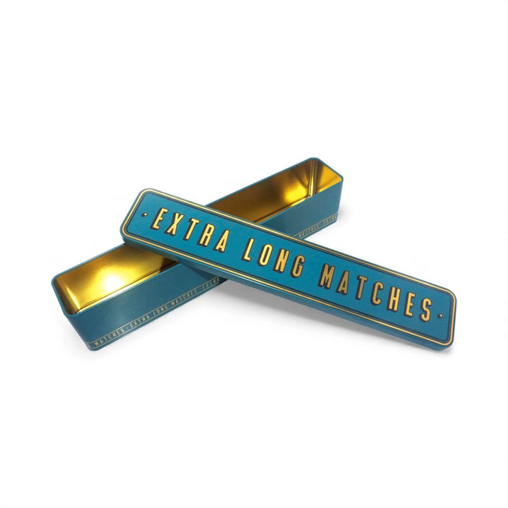 Extra Long Storage Tin with Built-In Striker | Teal, Navy & White Gold Decorative Metal Box