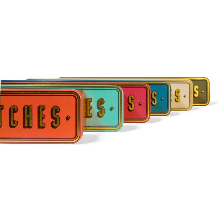 Extra Long Storage Tin with Built-In Striker | Teal, Navy & White Gold Decorative Metal Box