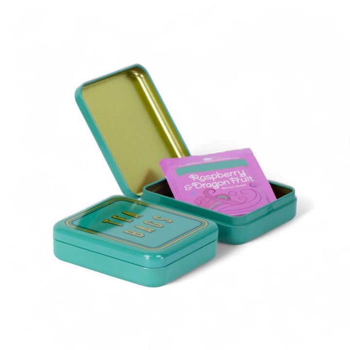 Pocket Tea Bag Storage Tin | Portable Hinged Tea Bag Case in Teal, Burgundy, Navy, Olive Green & Burnt Orange