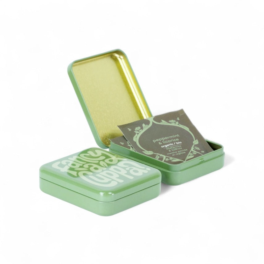 Pocket Tea Bag Storage Tin | Portable Hinged Tea Bag Case in Olive green, Burgandy & Teal