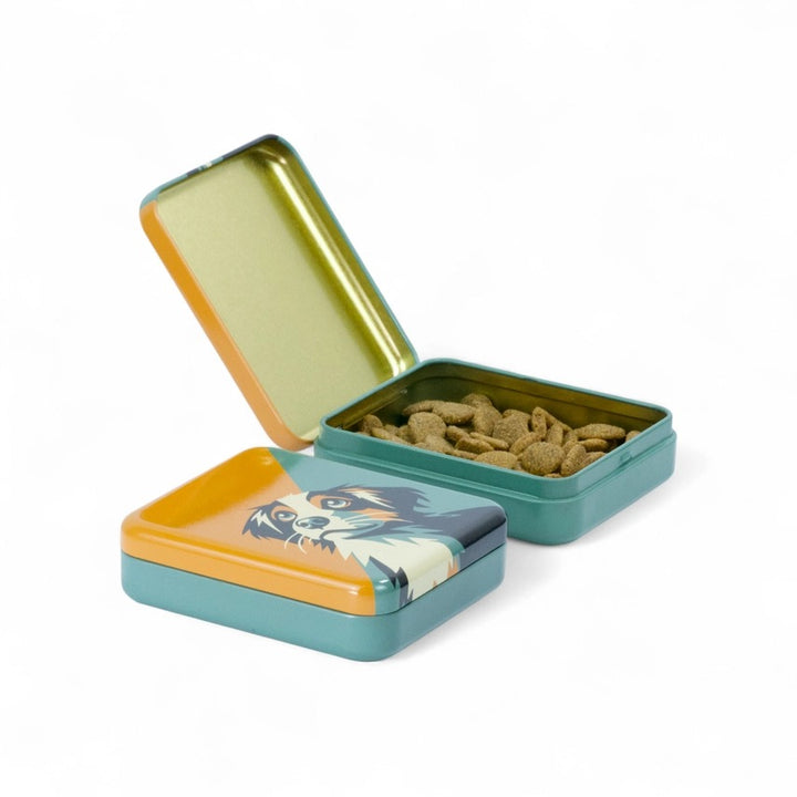 Pocket Pet Treat Storage Tin | Compact Hinged Metal Treat Box for Walks & Travel