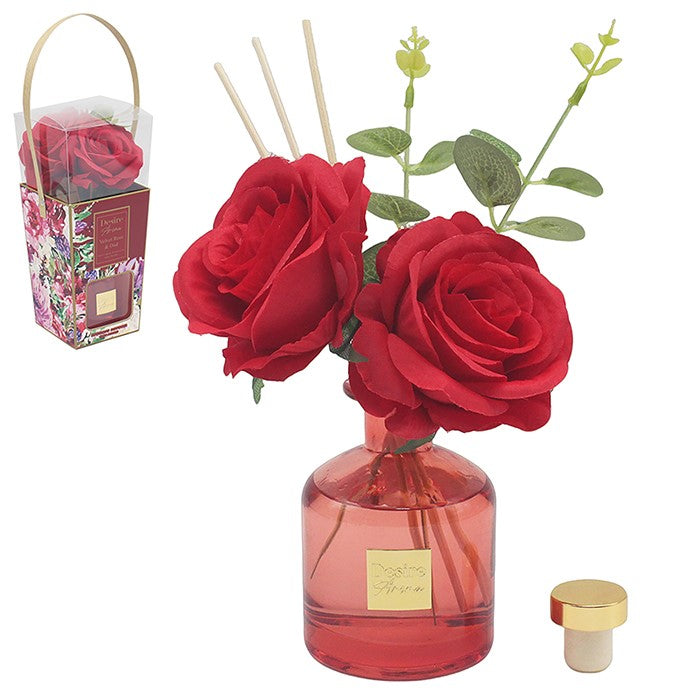 200ml Luxury Reed Diffuser with Decorative Roses | Peony & Blush Suede or Velvet Roses & Oud