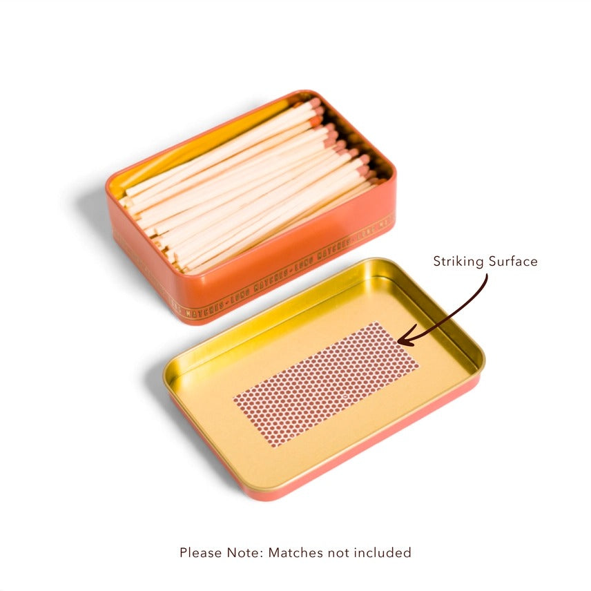 Decorative Long Tin Box with Built-In Striker | Burgundy, Navy, Olive, White & Gold, Burnt Orange & Teal