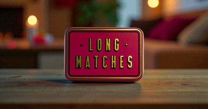 Decorative Long Tin Box with Built-In Striker | Burgundy, Navy, Olive, White & Gold, Burnt Orange & Teal