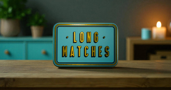 Decorative Long Tin Box with Built-In Striker | Burgundy, Navy, Olive, White & Gold, Burnt Orange & Teal
