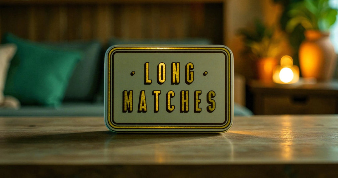 Decorative Long Tin Box with Built-In Striker | Burgundy, Navy, Olive, White & Gold, Burnt Orange & Teal