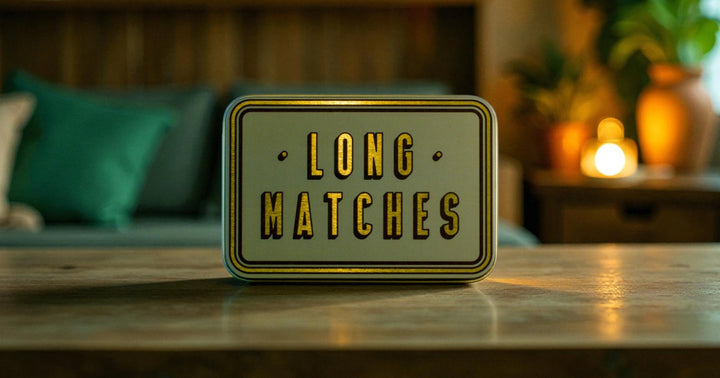 Decorative Long Tin Box with Built-In Striker | Burgundy, Navy, Olive, White & Gold, Burnt Orange & Teal