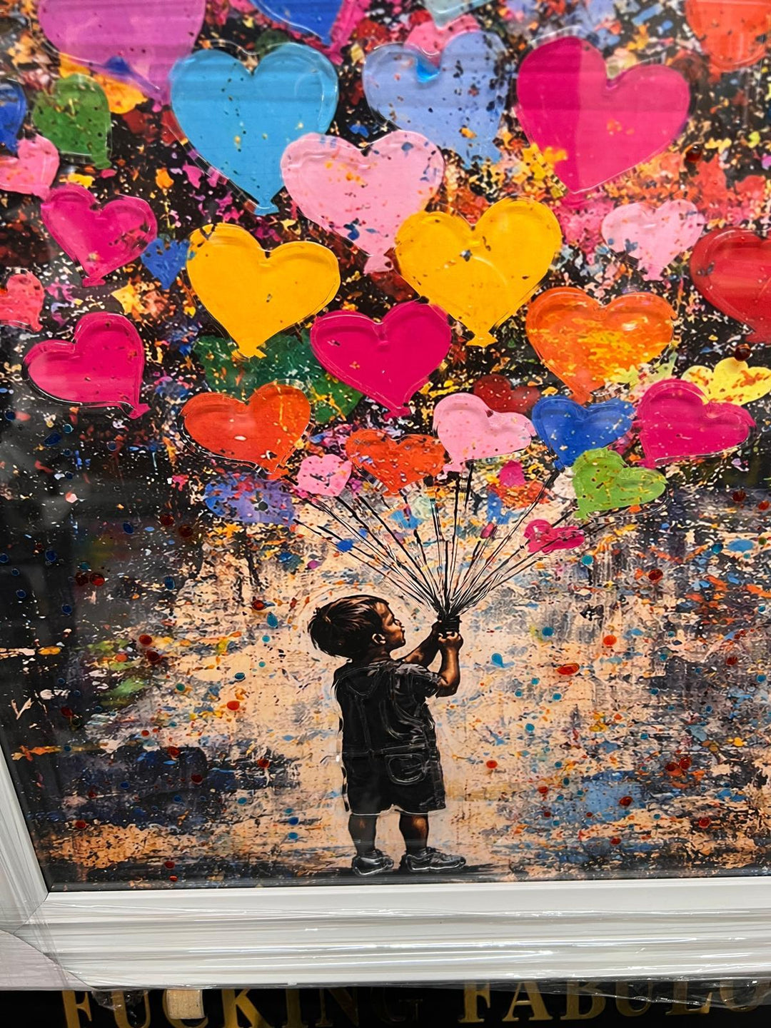 Banksy Girl & Boy with Balloons Wall Art | White Framed Street Art Prints – 39cm & 49cm