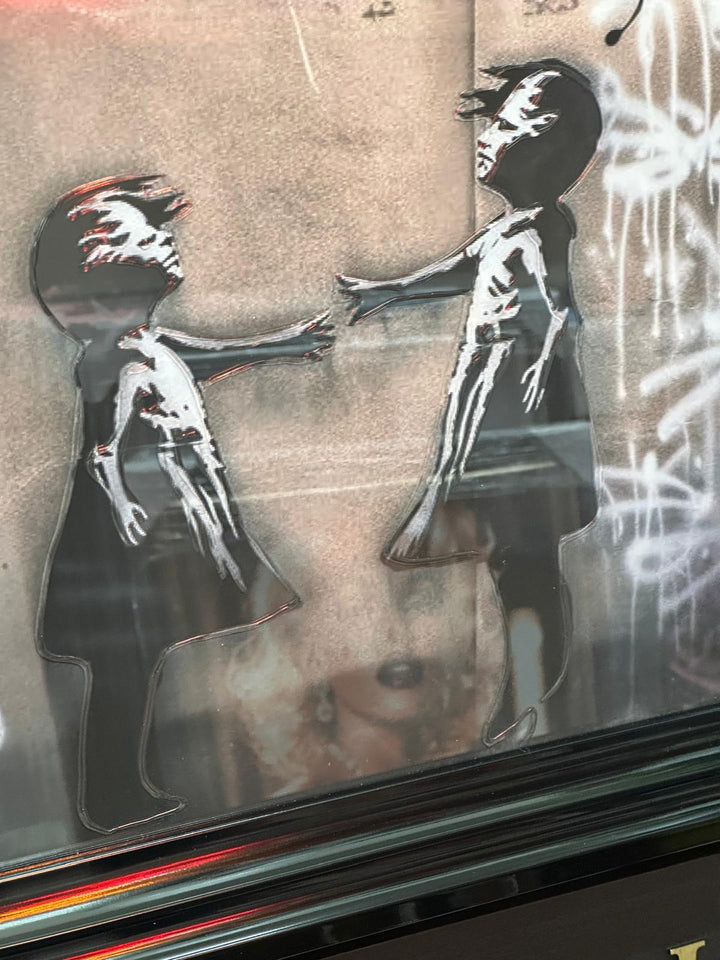 Two Sisters Banksy Wall Art with Liquid Resin | Black Framed Contemporary Artwork