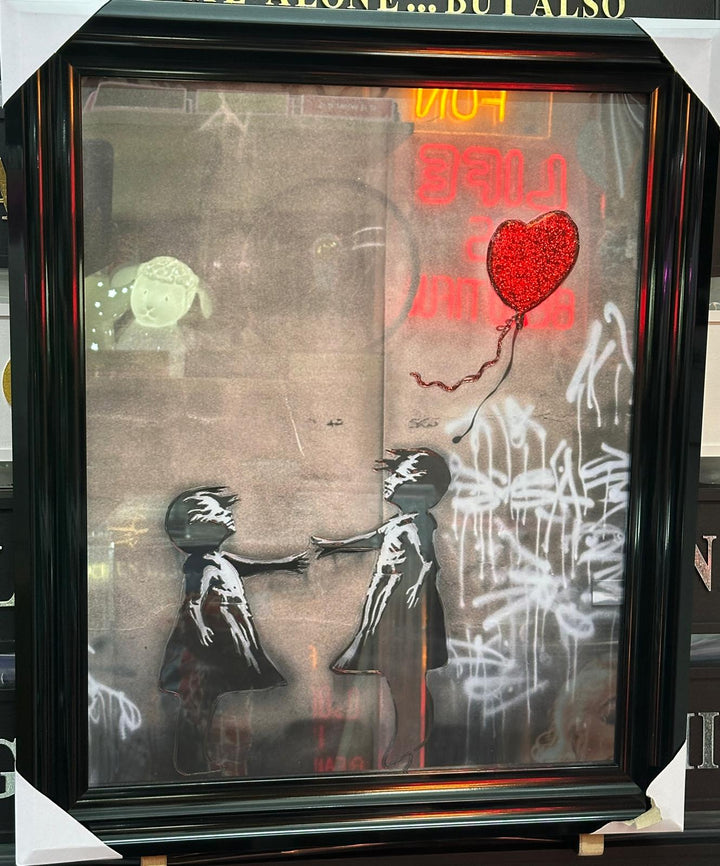 Two Sisters Banksy Wall Art with Liquid Resin | Black Framed Contemporary Artwork