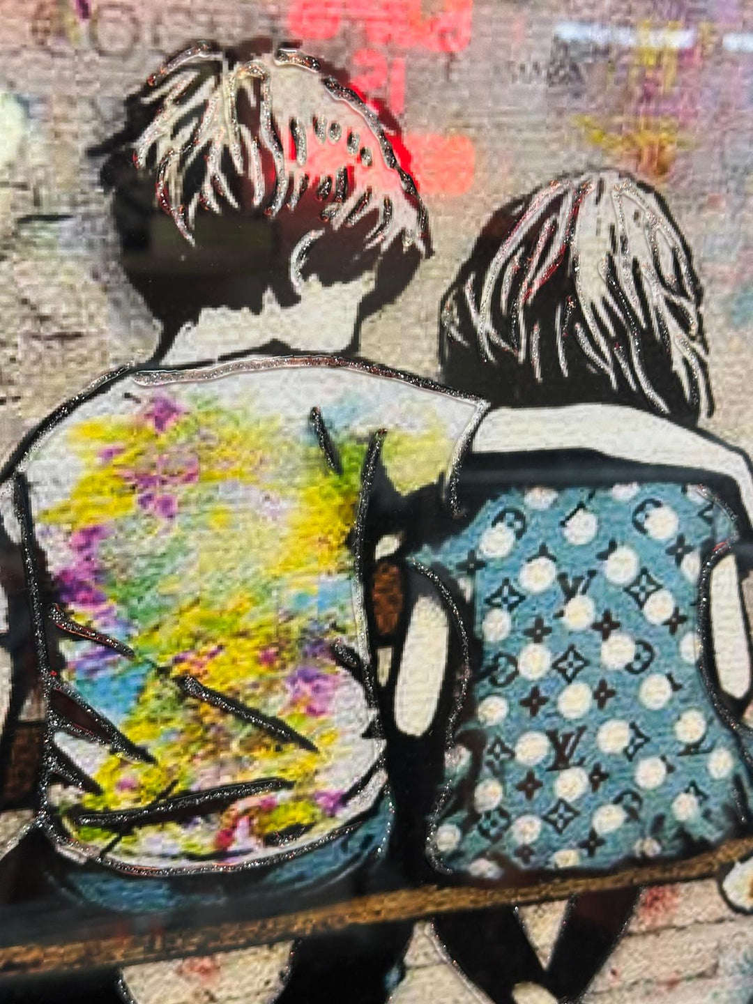 Boy, Girl & Dog Banksy Wall Art with Liquid Resin | Black Framed Street Art Picture