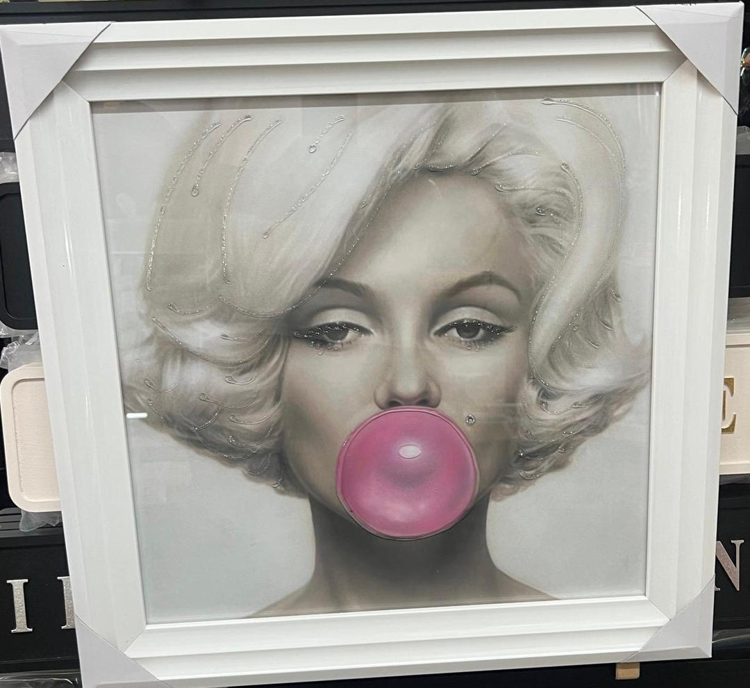 Marilyn Monroe Bubble Gum Wall Art with Liquid Resin | White Framed Pop Art Picture