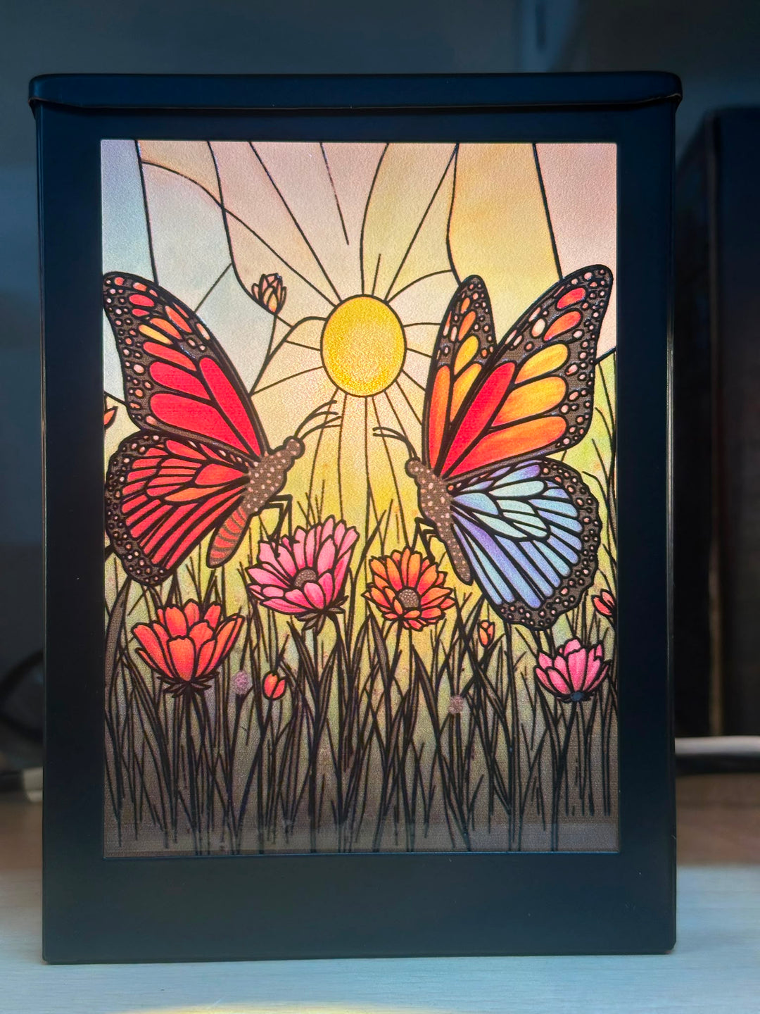 Stained Glass Angel & Butterflies Wax Warmer – Black Finish Plug-In Decorative