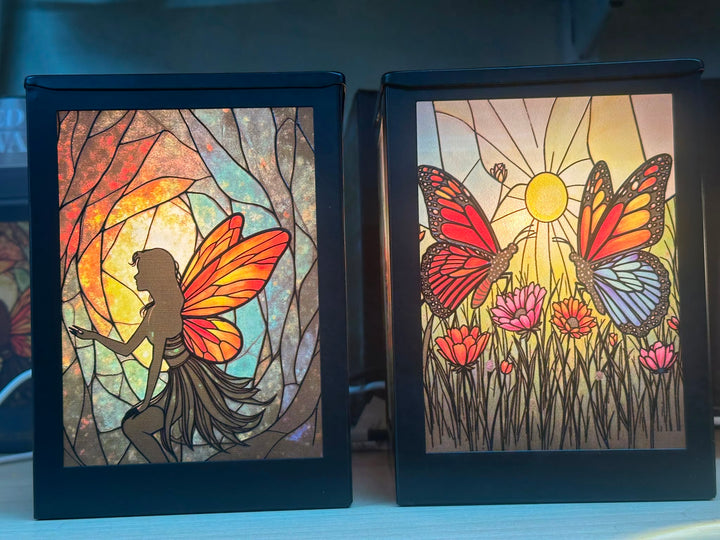 Stained Glass Angel & Butterflies Wax Warmer – Black Finish Plug-In Decorative