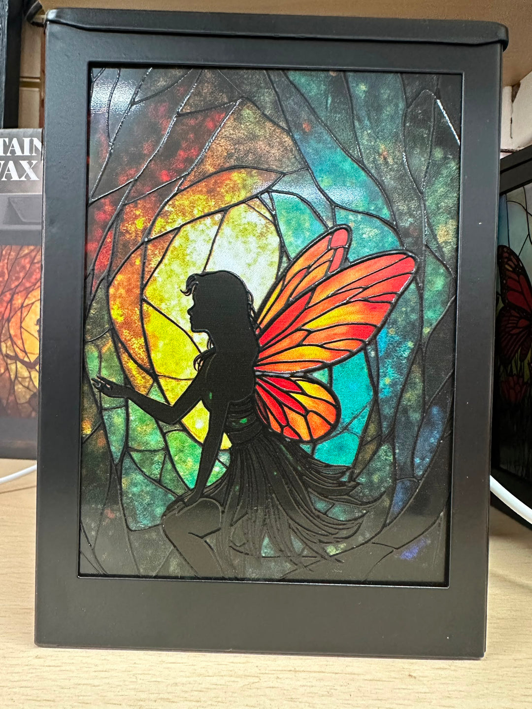 Stained Glass Angel & Butterflies Wax Warmer – Black Finish Plug-In Decorative