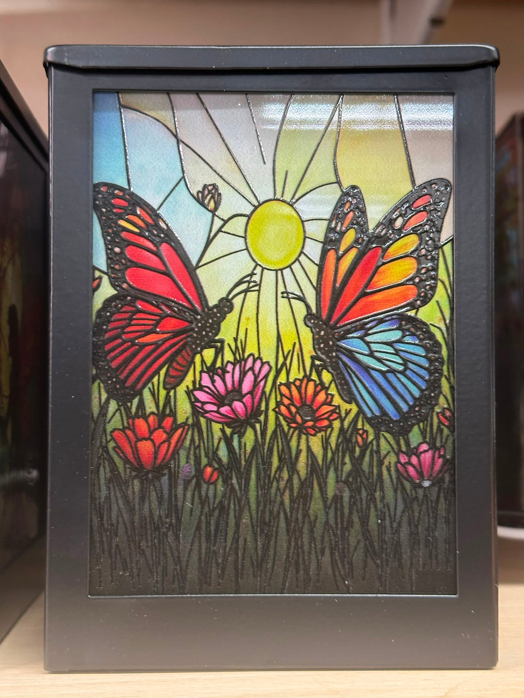 Stained Glass Angel & Butterflies Wax Warmer – Black Finish Plug-In Decorative