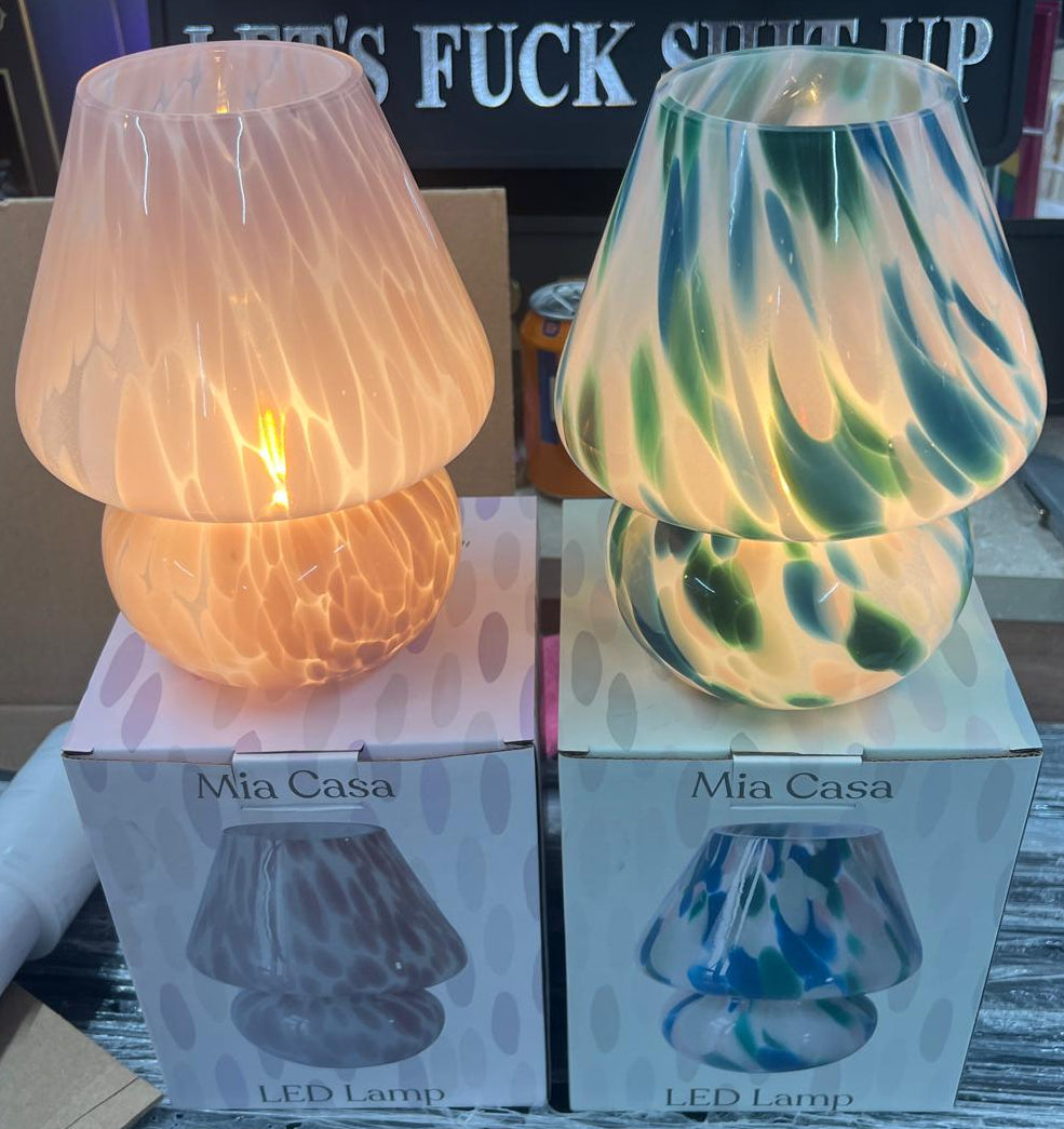 LED mushroom Glass Table Lamp – Battery Operated Decorative Bedside Lamp