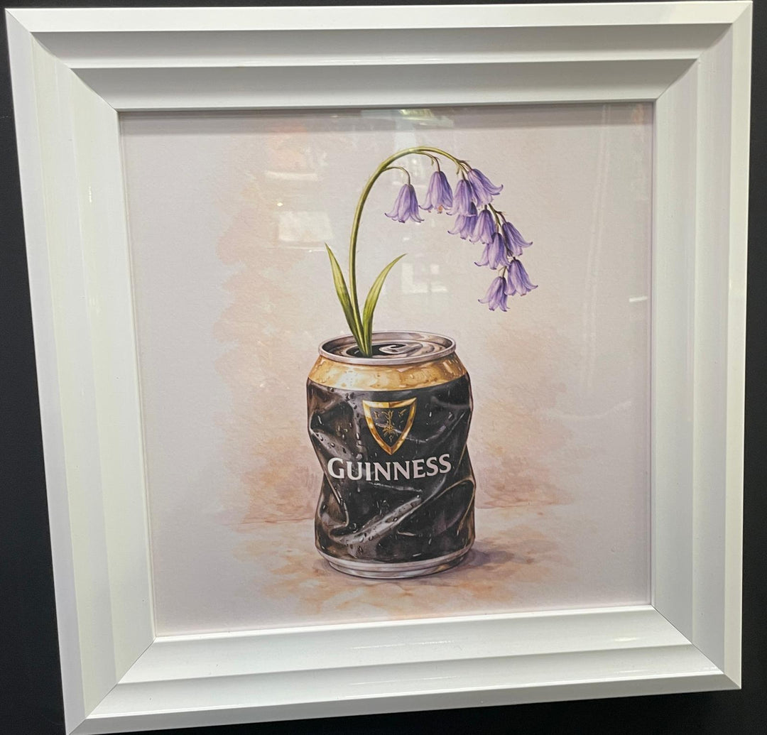 Beer Can Flower Vase Wall Art – White Framed Floral Statement Picture for Home Décor