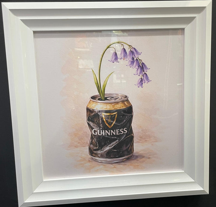 Beer Can Flower Vase Wall Art – White Framed Floral Statement Picture for Home Décor
