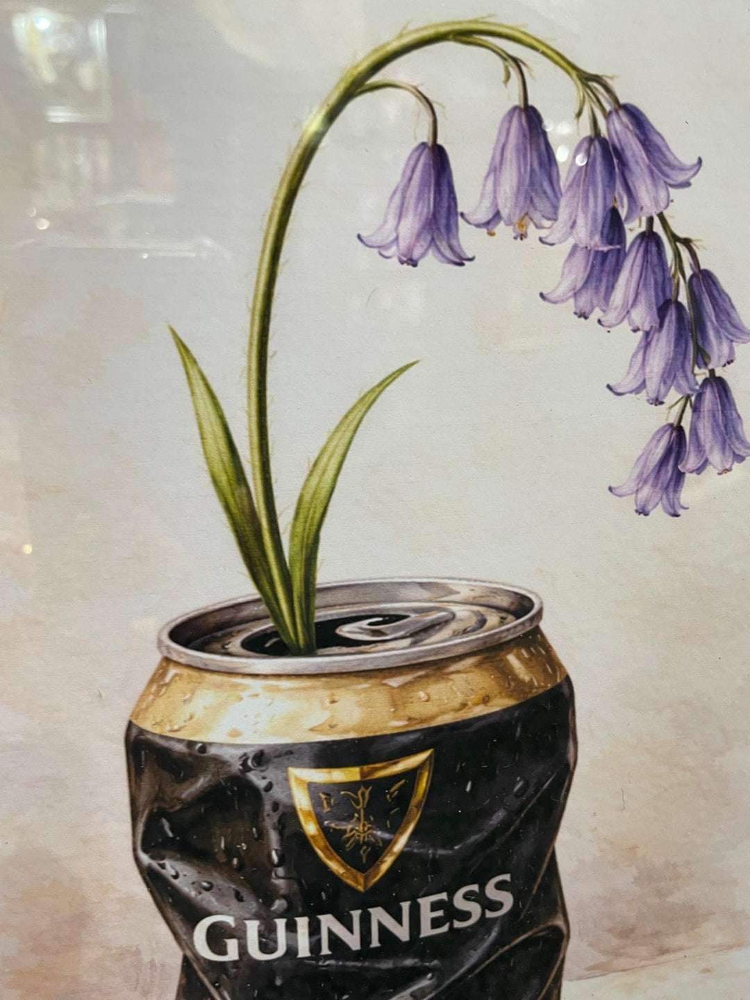 Beer Can Flower Vase Wall Art – White Framed Floral Statement Picture for Home Décor