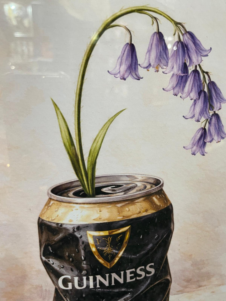 Beer Can Flower Vase Wall Art – White Framed Floral Statement Picture for Home Décor