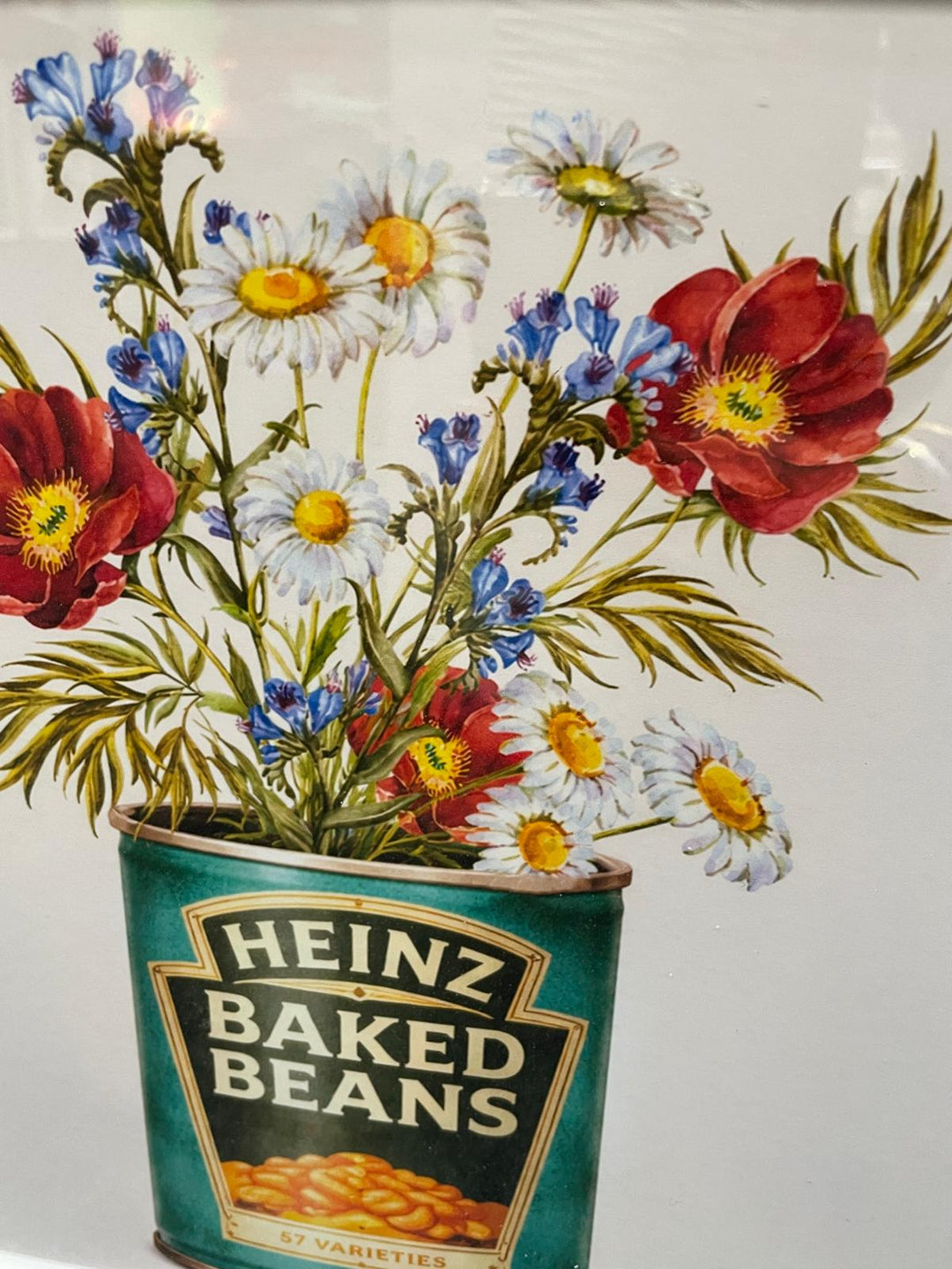 Heinz Bean Can Flower Vase Wall Art – White Framed Floral Picture & Unique Home Décor