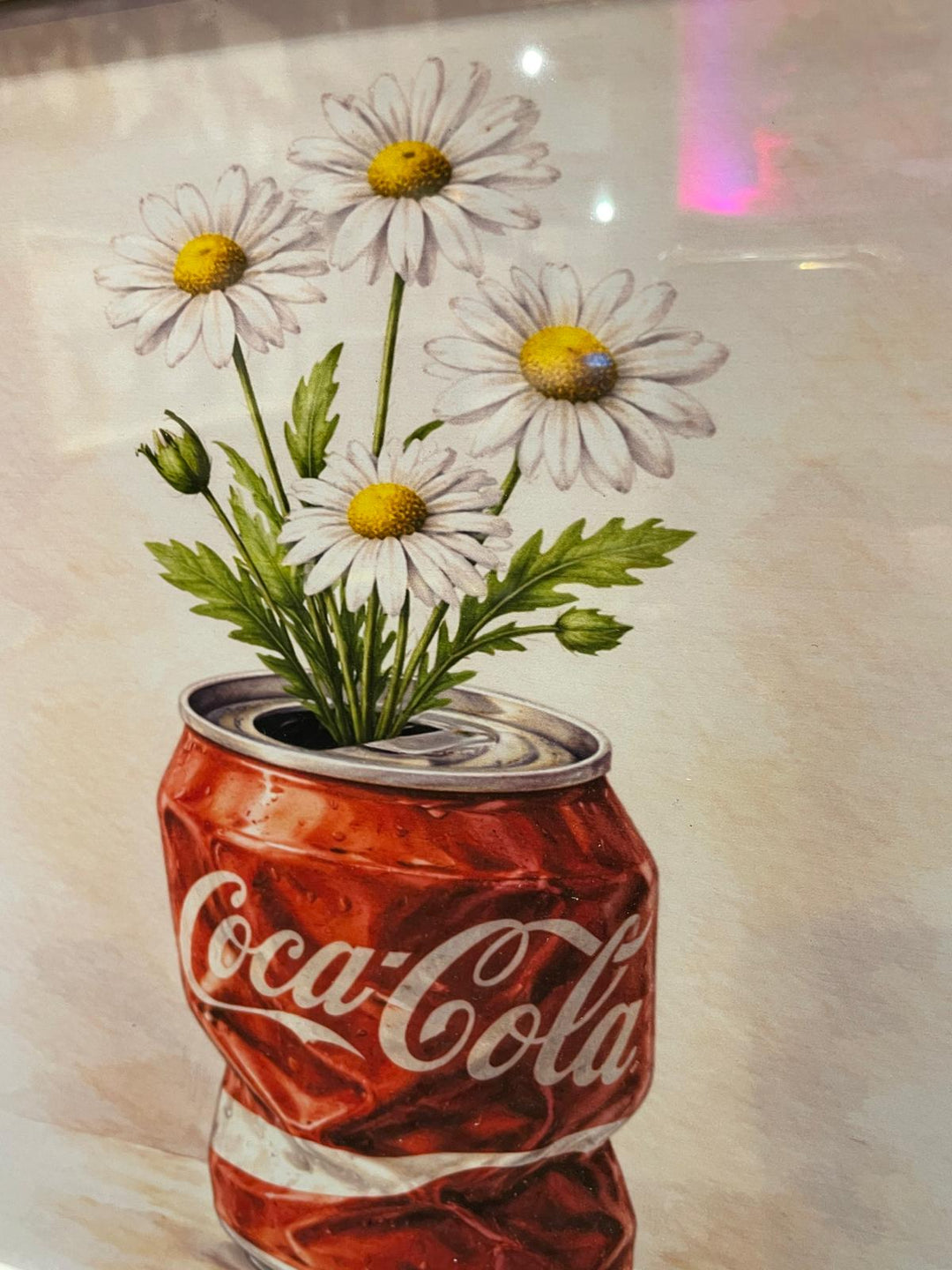 Cola Can Flower Vase Wall Art – White Framed Floral Picture & Unique Modern Home Décor