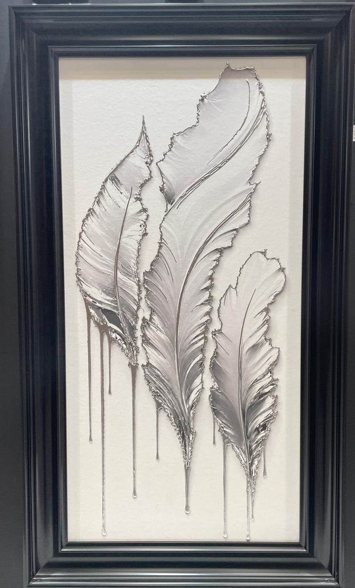 White Feather Wall Art with Liquid Resin – Luxury Black Framed Statement Picture