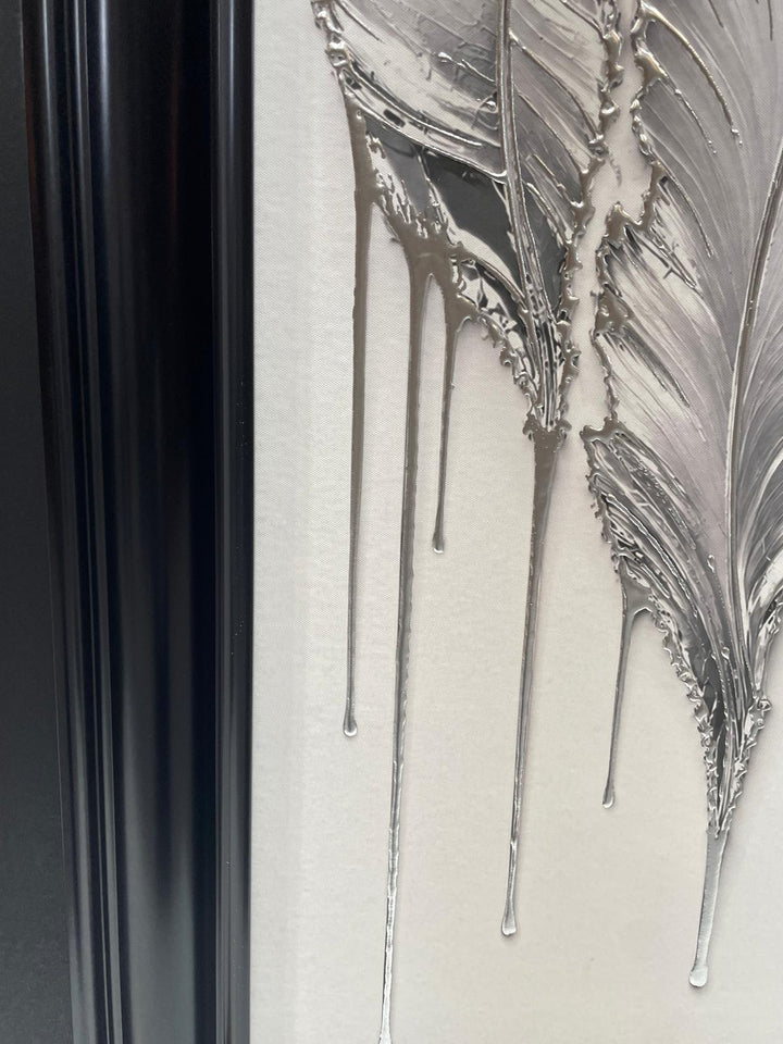White Feather Wall Art with Liquid Resin – Luxury Black Framed Statement Picture