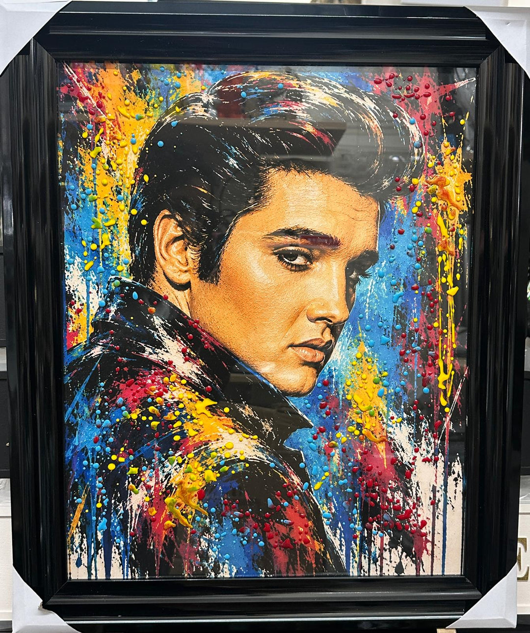 Elvis Presley Wall Art – Multi-Colour Liquid Art Picture with Black Frame
