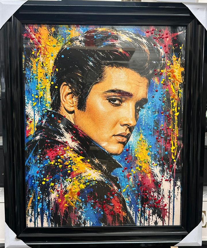 Elvis Presley Wall Art – Multi-Colour Liquid Art Picture with Black Frame