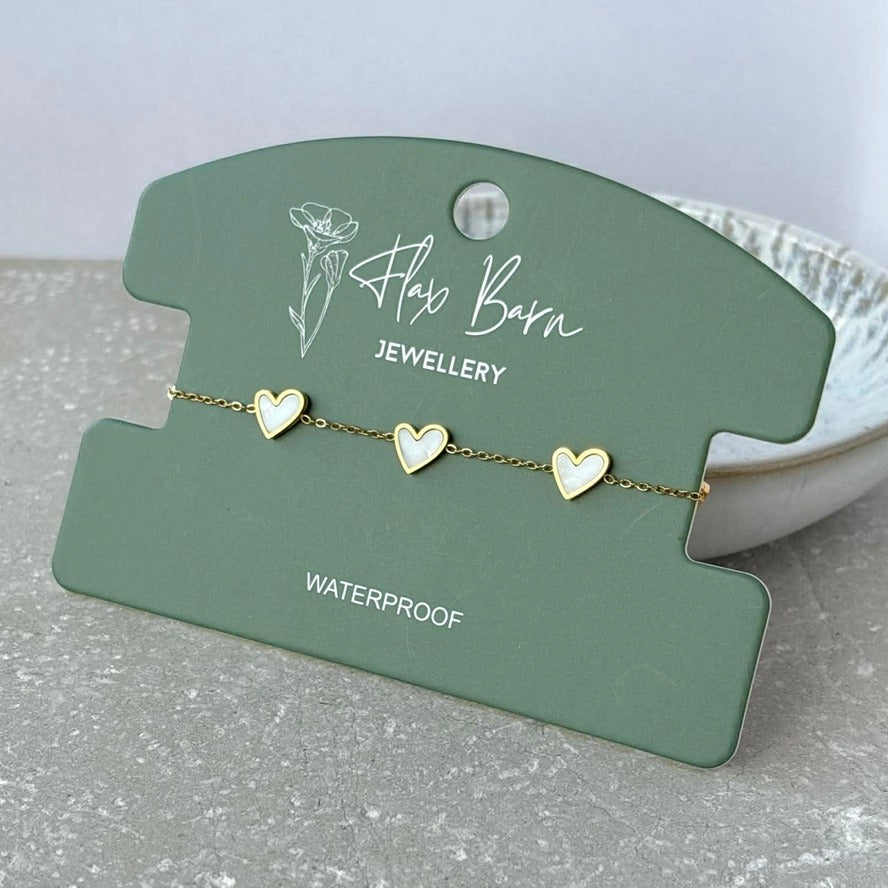 Tarnish Resistant Pearlescent Heart Bracelet – Waterproof Hypoallergenic PVD Gold Plated Jewellery