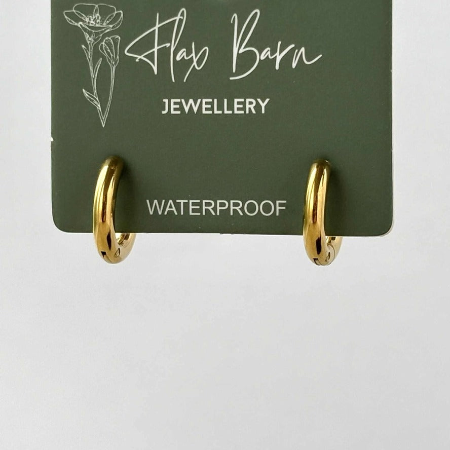 Tarnish Resistant Plain Huggie Earrings – Waterproof Hypoallergenic PVD Gold Plated Stainless Steel