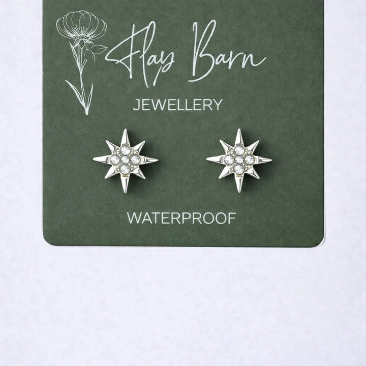 Tarnish Resistant Starburst Stud Earrings – Waterproof Hypoallergenic PVD Plated Stainless Steel