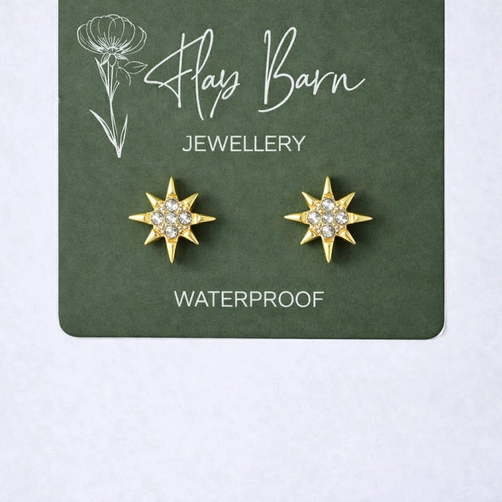 Tarnish Resistant Starburst Stud Earrings – Waterproof Hypoallergenic PVD Plated Stainless Steel