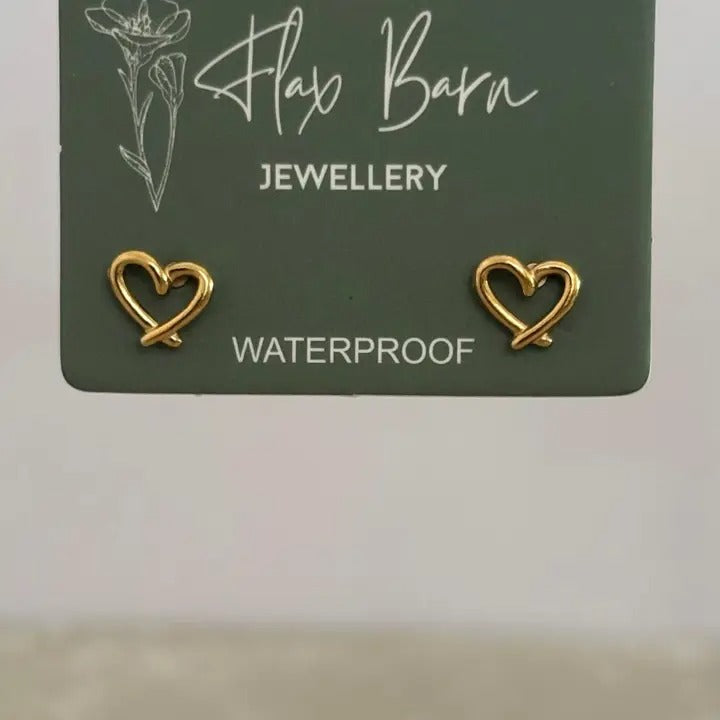 Tarnish Resistant Wire Heart Stud Earrings – Waterproof Hypoallergenic PVD Plated Stainless Steel