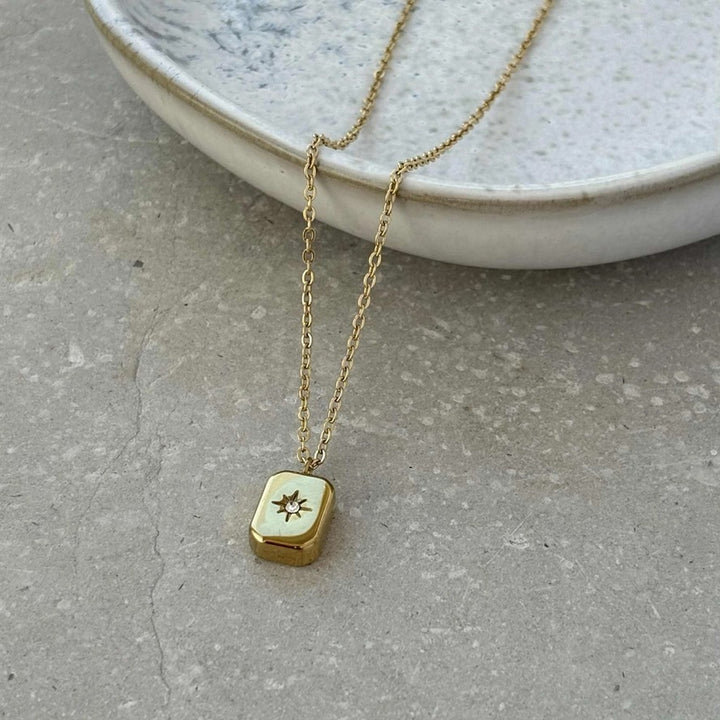 Tarnish Resistant Gold Block Zirconia Star Necklace – Waterproof Hypoallergenic PVD Gold Plated Stainless Steel