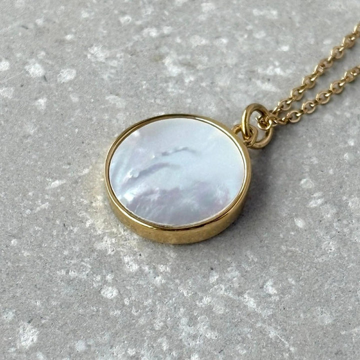 Tarnish Resistant Moon & Star Pearlescent Necklace – Waterproof Hypoallergenic PVD Gold Plated Jewellery