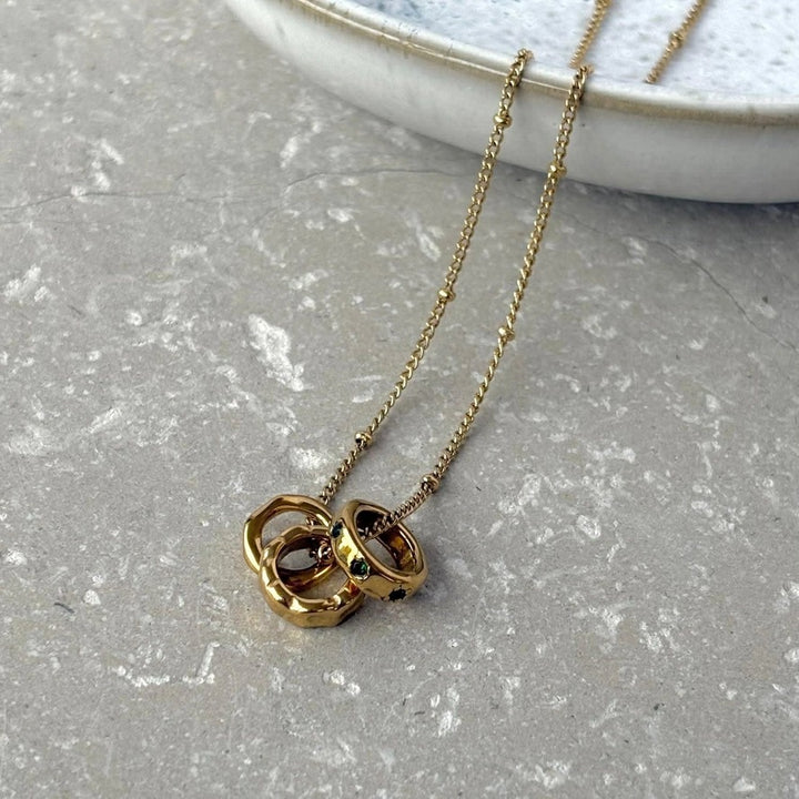 Tarnish Resistant Ring Trio Necklace – Waterproof Hypoallergenic PVD Gold Plated Jewellery