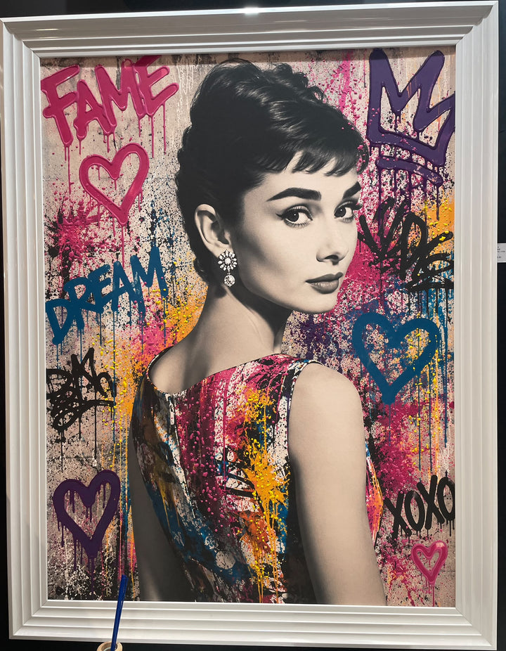 Audrey Hepburn Wall Art – White Frame & Multi-Colour Liquid Art Resin Picture