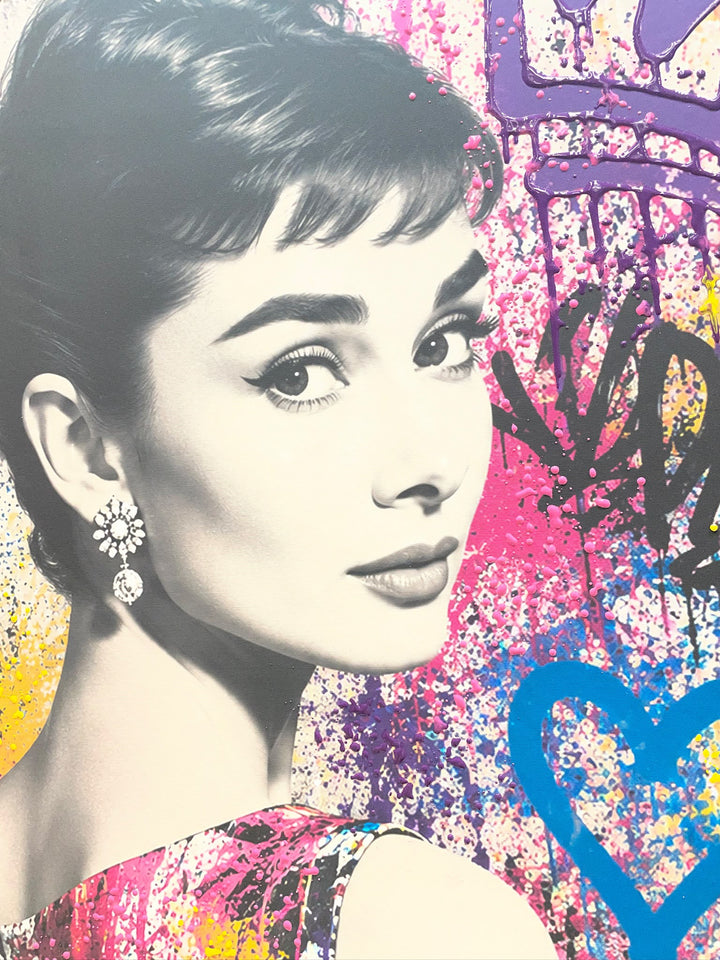 Audrey Hepburn Wall Art – White Frame & Multi-Colour Liquid Art Resin Picture