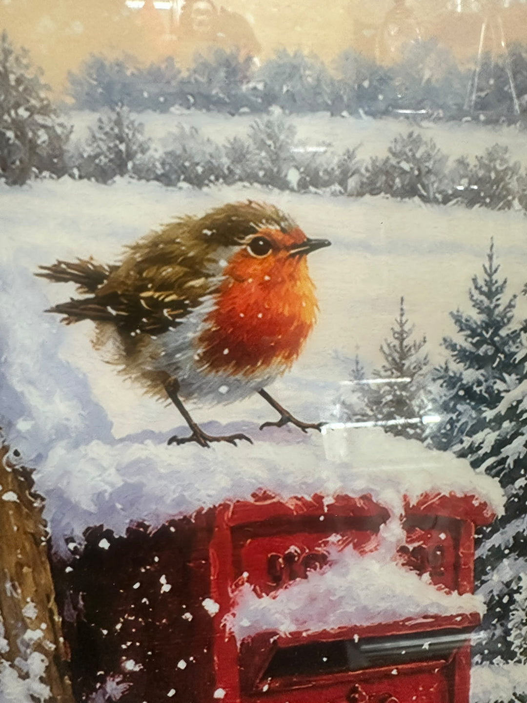Robin Postbox Winter Scene Gold Frame Picture – Festive Christmas Wall