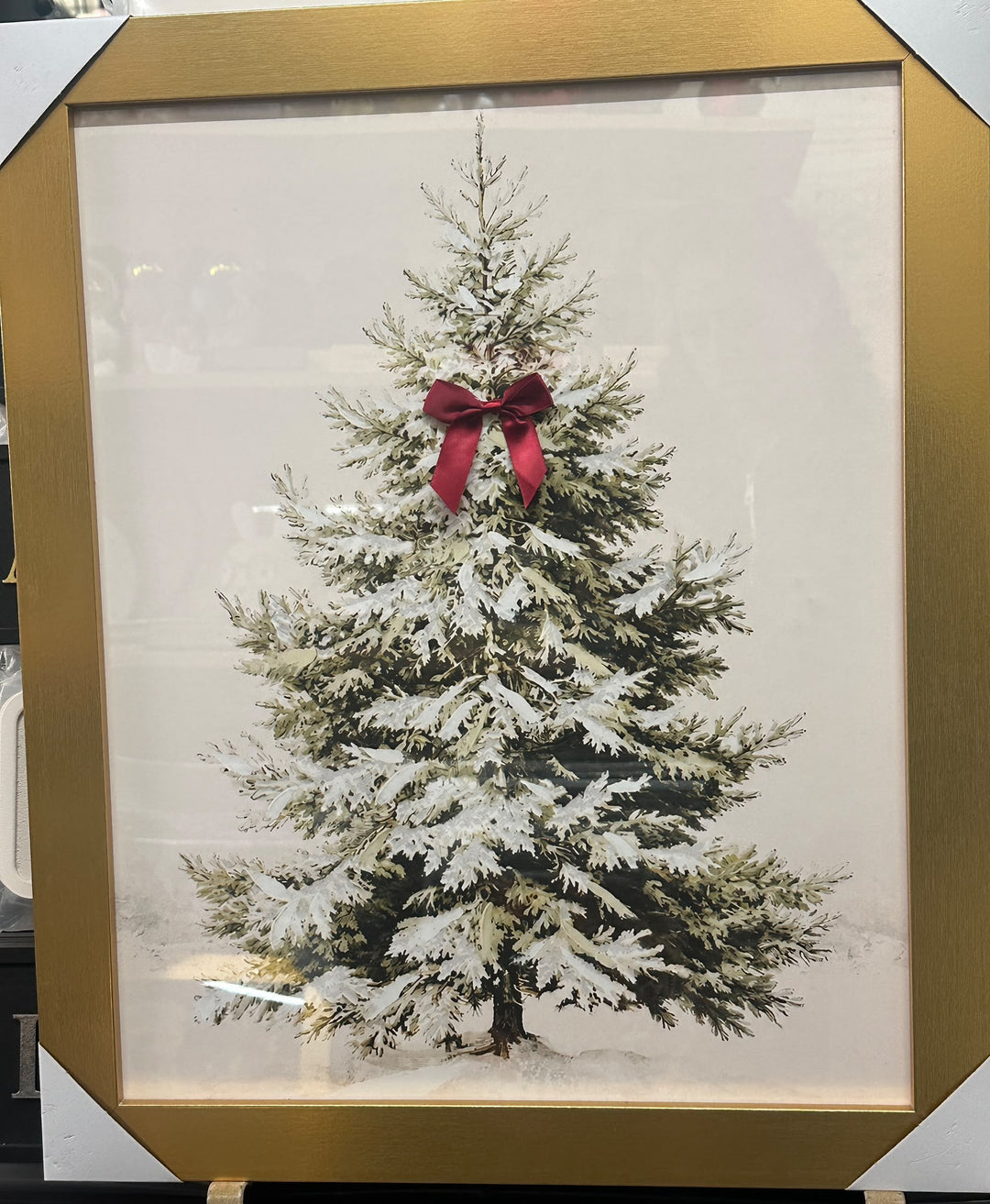 Christmas Tree 3D Bow Wall Art Picture – Gold Frame Festive Christmas Décor