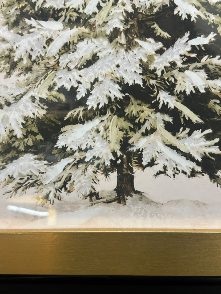 Christmas Tree 3D Bow Wall Art Picture – Gold Frame Festive Christmas Décor