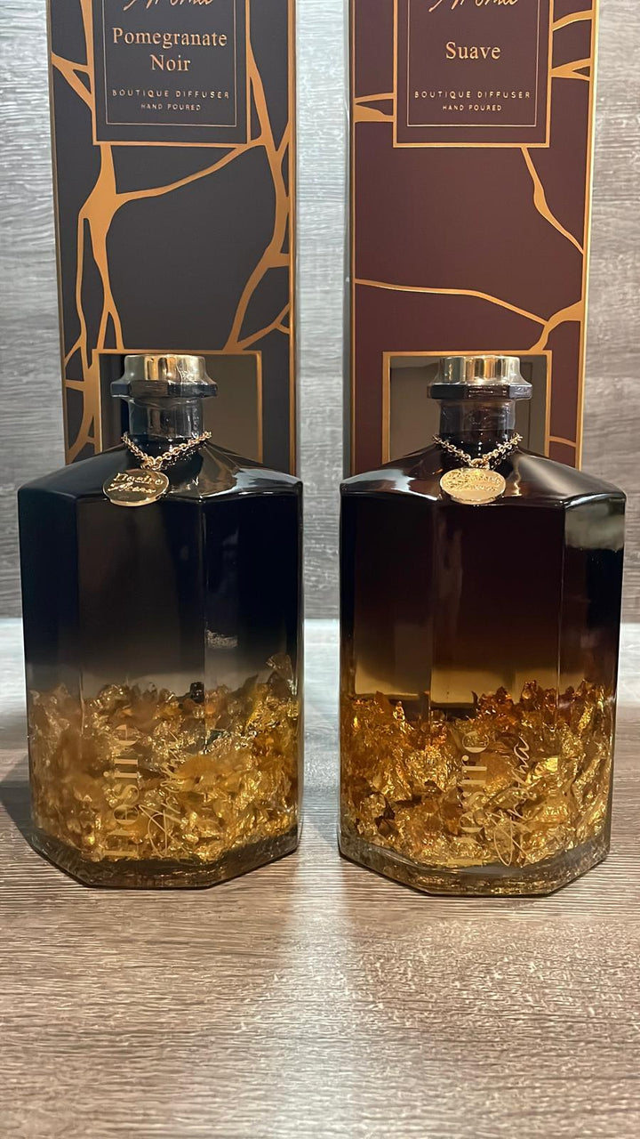 1L & 500ML Desire Aroma Luxury Reed Diffuser– Gold Charm & Flakes Two-Tone Bottle Midas 500ML-1000ML