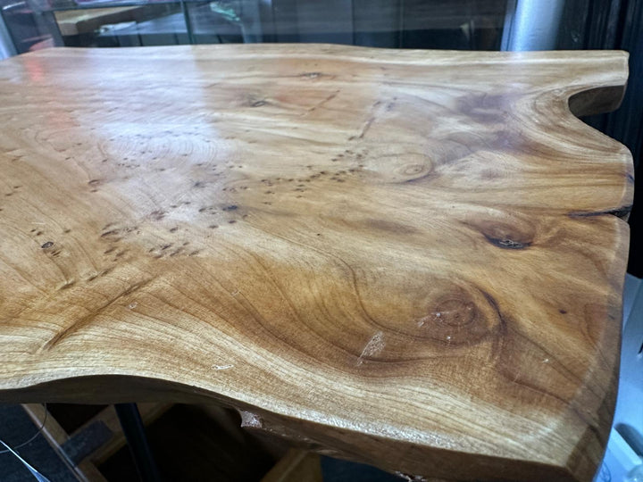 Wooden Top Side Table with Iron Base & Foldable Legs Accent compact Table