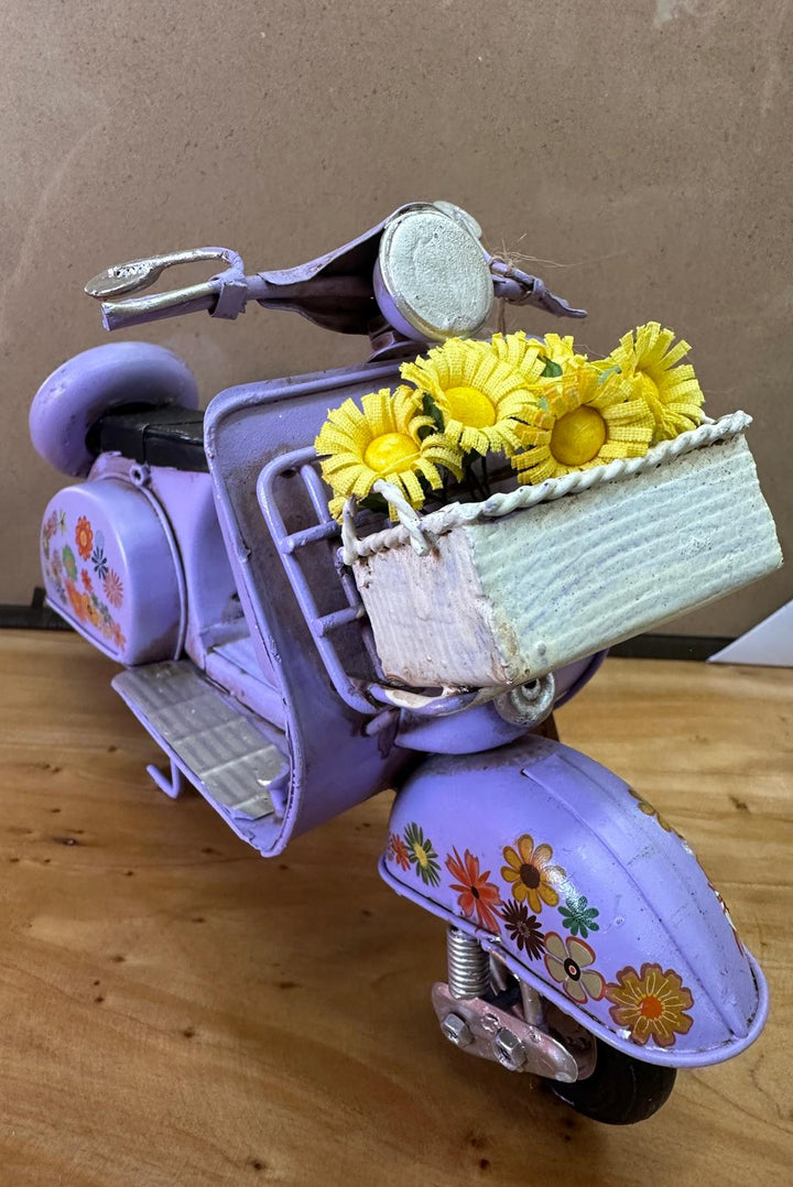 Vintage Lambretta Scooter Tin Model – Red, Yellow, Green, Pink & Purple Floral Retro Transport Collectible Décor