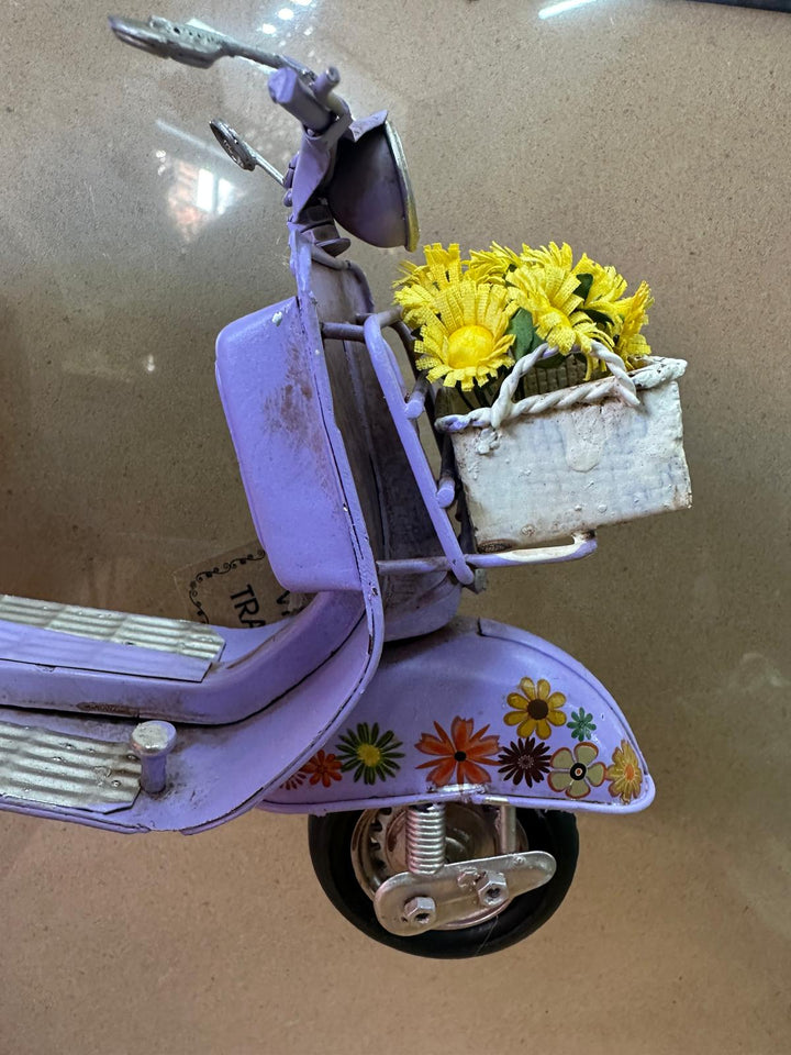 Vintage Lambretta Scooter Tin Model – Red, Yellow, Green, Pink & Purple Floral Retro Transport Collectible Décor