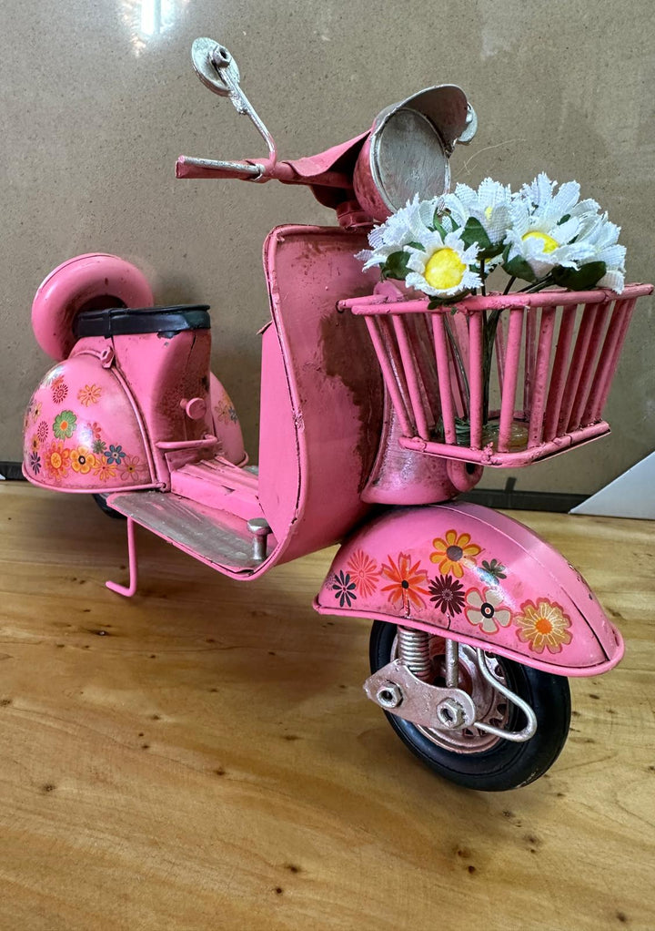 Vintage Lambretta Scooter Tin Model – Red, Yellow, Green, Pink & Purple Floral Retro Transport Collectible Décor