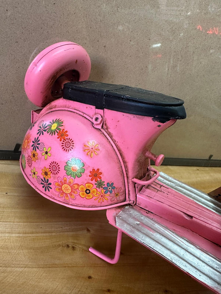 Vintage Lambretta Scooter Tin Model – Red, Yellow, Green, Pink & Purple Floral Retro Transport Collectible Décor